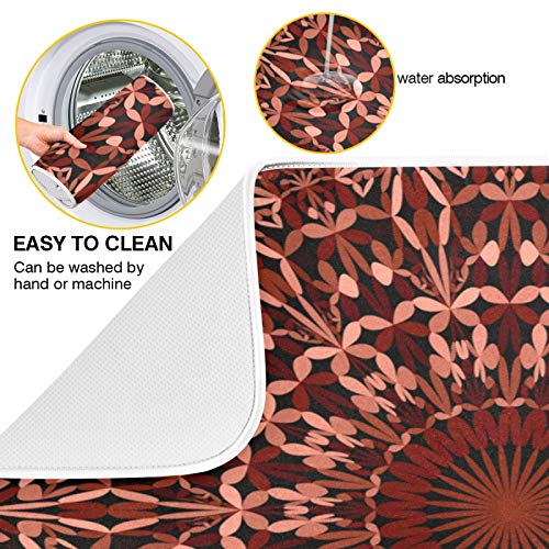 Super Absorbent Dish Drying Mat (Mandala Maroon Boho / 18" x 24")
