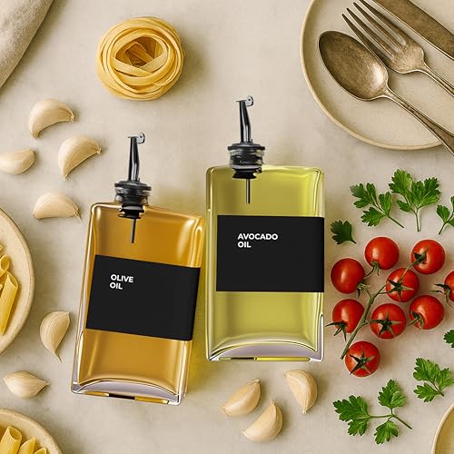 Glass Oil Dispenser for Kitchen (Black / 11.8 fl oz (2-Pack))
