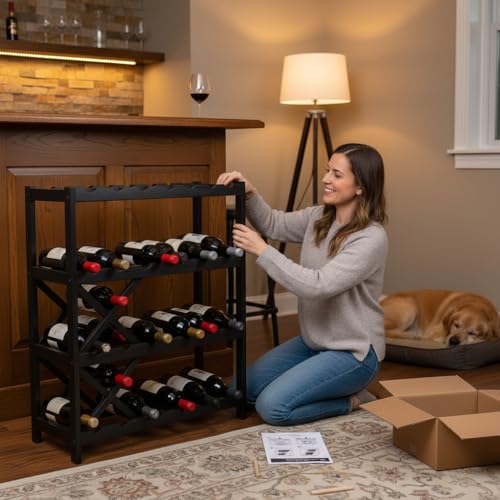 72 Bottle Wine Rack Stackable Bamboo Freestanding (72 Bottle - Black)