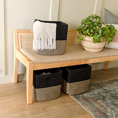 Storage Cubes 11 Inch Cotton Rope Woven Baskets for Organizing (Black & Mixed Black)