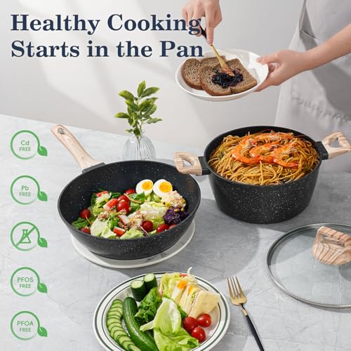 Pots and Pans Set Non Stick (Black / 12 Pieces)