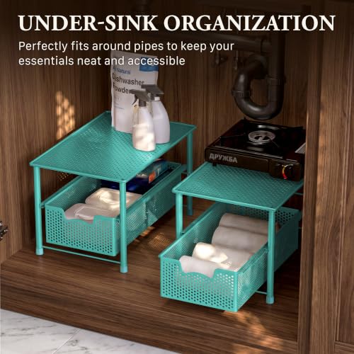 Stackable Under Sink Sliding Basket Drawer (Turquoise)