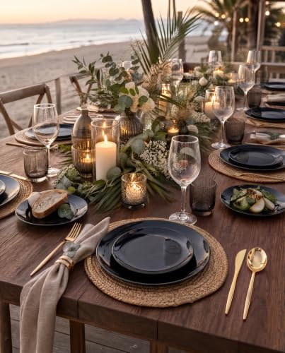 200PCS Black Plastic Plates (Black / 200 PCS)