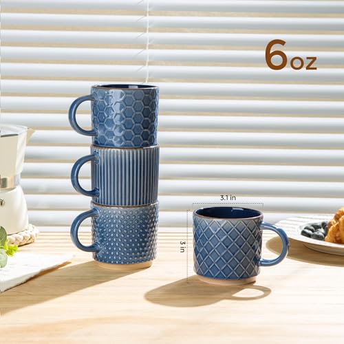 6 OZ Stackable Coffee Mugs Set of 4 (Moonlight Blue / 6 Ounces)
