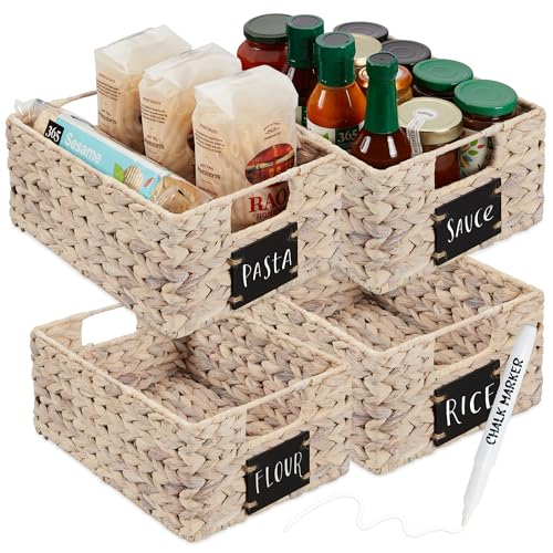 Set of 4 9x12in Water Hyacinth Pantry Baskets (9x12x5in / White)