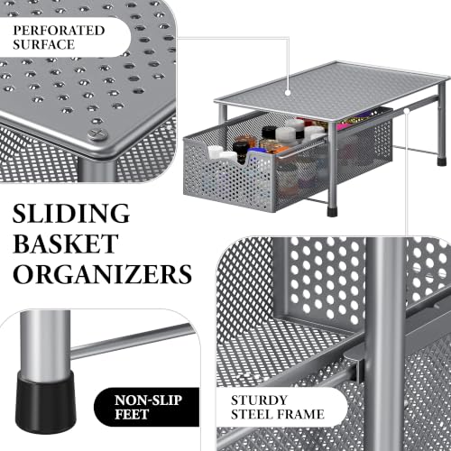 Stackable Cabinet Basket Drawer Organizer (1-Tier / Silver)