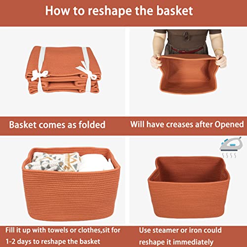 Woven Cotton Rope Storage Baskets 15x10x9.3" 3 Pack Rust (Rust)