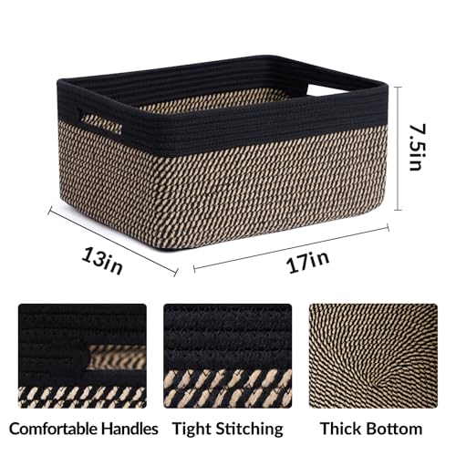 Large Storage Baskets for Shelves (2pcs-L17×W13×H7.5" / Woven Brown)