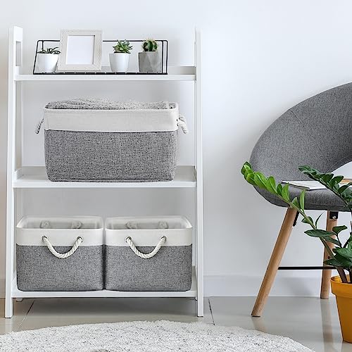Storage Basket for Organizing (White&Grey / 3PCS/Large - 15.7Lx11.8Wx8.3H)