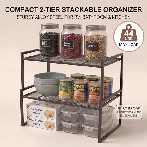 Stackable Kitchen Cabinet Organizer Shelves Pantry Rack Set of 2 (Charcoal Black / 12.6‘’ W)