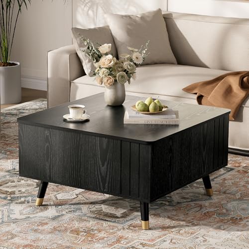 Square Lift Top Coffee Table with Storage for Living Room (Smooth Black)