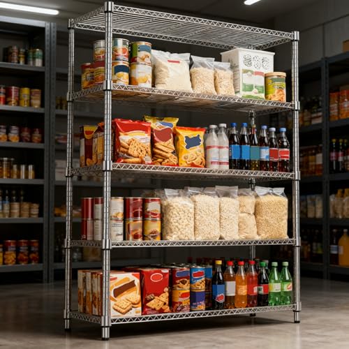 1750LBS 47.2" W 5 Tiers Shelf Steel Storage Shelves Metal Shelving Unit Steel Organizer Wire Rack for Home (5 tier, 17.7" D x 47.2" W x 72.4" H / Chrome)