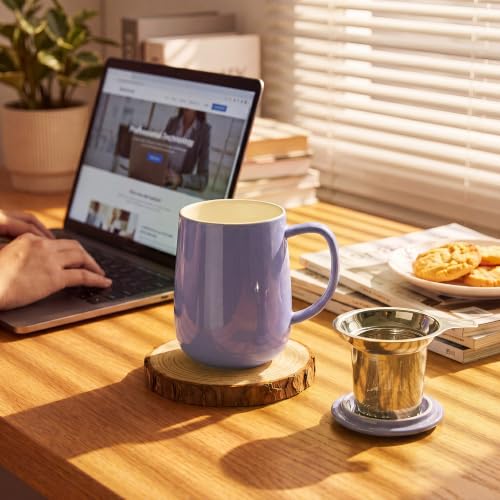 20 oz Porcelain Tea Mug with Infuser and Lid (Purple)