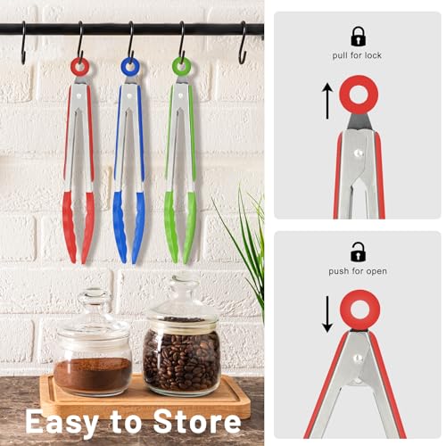Small Silicone Kitchen Tongs 7 (Red,Blue,Green)