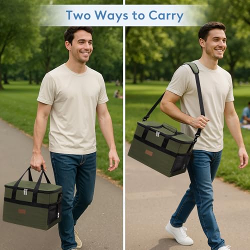 Cooler Bag 50 Cans Collapsible and Insulated Large Lunch Bag Leakproof Soft Cooler Portable for Camping (50-Can(30L) / Green)