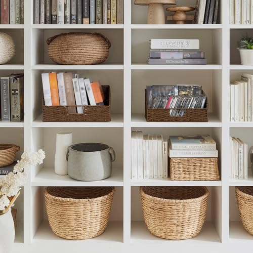 Pantry Baskets for Organizing (Dark Brown(Paper Rope) / 15¾"L x 11"W x 7½"H + 14¼"L x 9¾"W x 6¾"H)