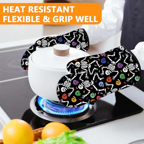 Colorful Skull Oven Mitts and Pot Holders Sets 4Pcs (Colorful Skull)