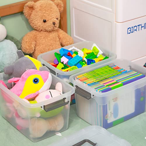 6 Packs 8.5 QT Storage Bins with Lids Clear Plastic Bins with Grey Handle Stackable Storage Containers for Organizing (8.5QT / 6 PACK)
