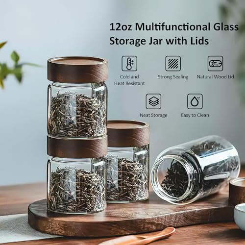 18 oz 550 ml Clear Glass Storage Canister with Airtight Wooden Lid (18 fl oz (4 Pack))