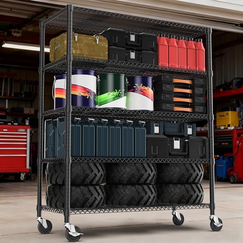 3300LBS 53.1" W 5 Tiers Shelf Steel Storage Shelving Utility Shelving Unit Steel Organizer Wire Rack for Home (5 tier, 23.6" D x 53.1" W x 73.6" H / Black)