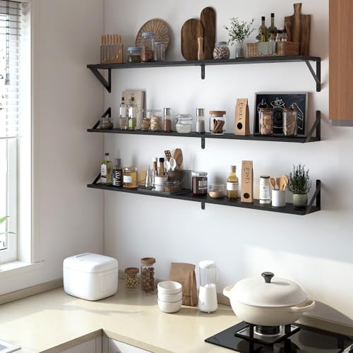 48 Inch Large Wall Bookshelves Set of 3 (Black / 47.24"W x 5.9"D x 5.4"H,Set of 3)