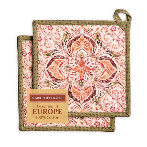 Pot Holders 100% Cotton Potholders (036 - Damask / 8" x 8" (Pot Holder Pack of 2))