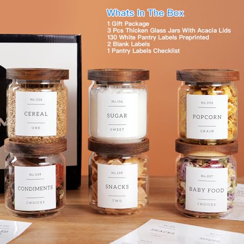 6 Set Glass Pantry Storage Jars with Acacia Airtight Lid