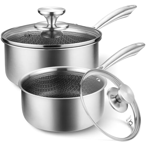 Hybrid Nonstick Stainless Steel Saucepan Set (1+2 Quart / Black)
