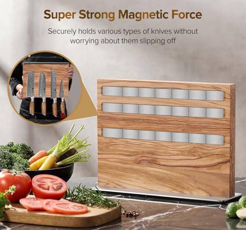 Double Sided Magnetic Knife Holder Rack For Kitchen Counter (Olive Wood Knife Holder)