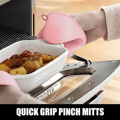 Silicone Oven Mitts and Pot Holders Sets (Pink)