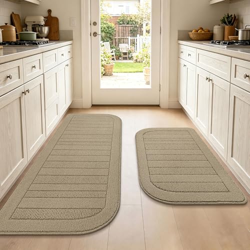 Kitchen Rugs Set of 2 Non Slip Washable 24"x36"+24"x60" (24" x 36" + 24" x 60" / Beige)