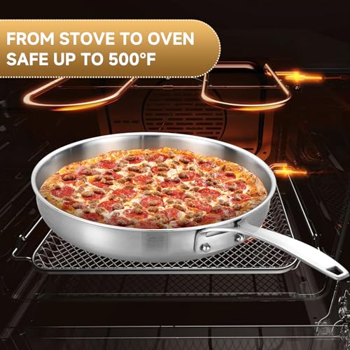 8.5-10-12 Inch Stainless Steel Pans Set with Lid, Detachable Handle