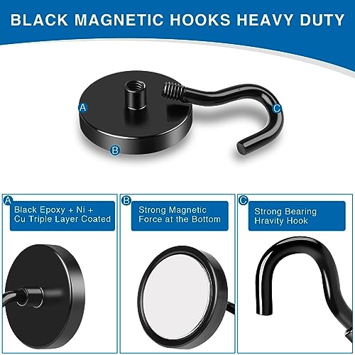 Magnetic Hooks Magnet Hook for Cruise Cabins 85LBS Essentials 6P (Black / 0.98in)