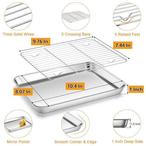 10x8 Inch Small Stainless Steel Baking Sheet with Wire Cooling Rack