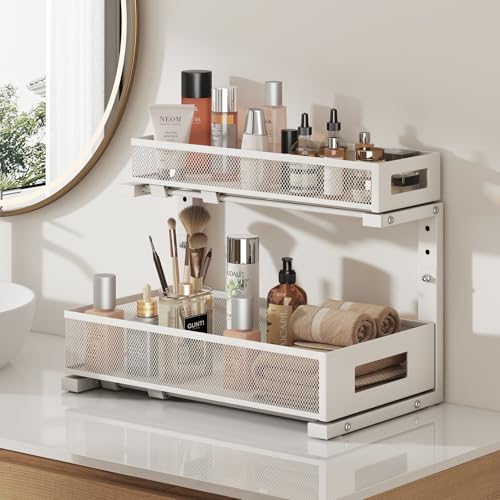 2 Pack 17IN Depth Under Sink Storage Organizer (White / 2 Pack-17"Dx11.4"-16.14"H)