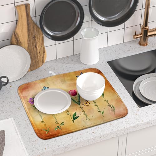 Inspirational Words Dish Drying Mat (Vintage Floral 0317 / 18" x 16")