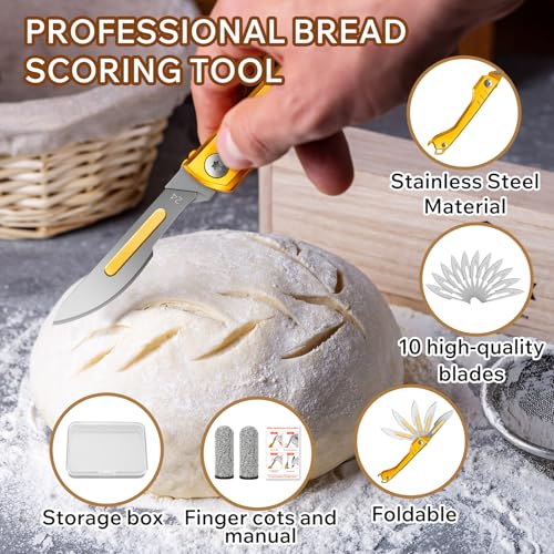 2pcs Folding Bread Lame Dough Scoring Tool with 40 Razor Blades (Gold/Gray)