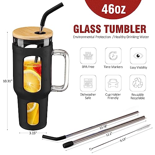 Glass Tumbler with Lid and Straw (Black / 46 Ounces)