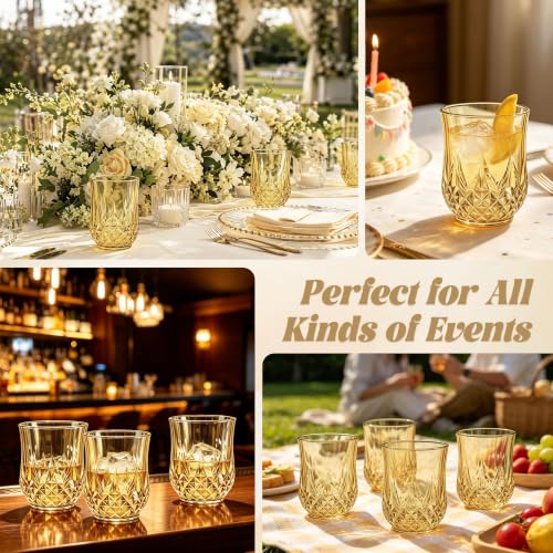 12 Pack Plastic Stemless Wine Glasses (Gold)