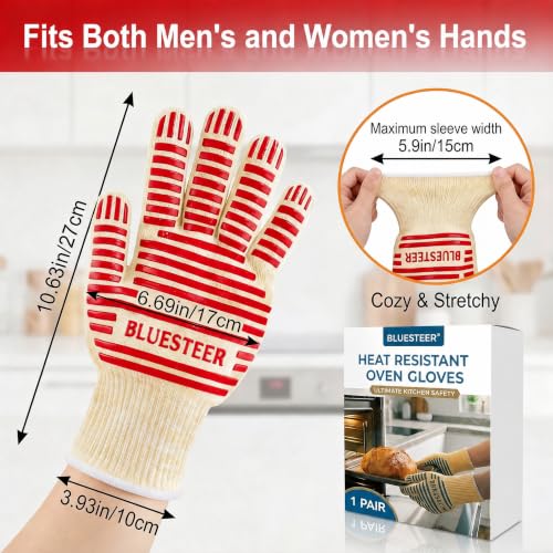 Heat Resistant Oven Gloves with Fingers (Red / One Size Fits Most)