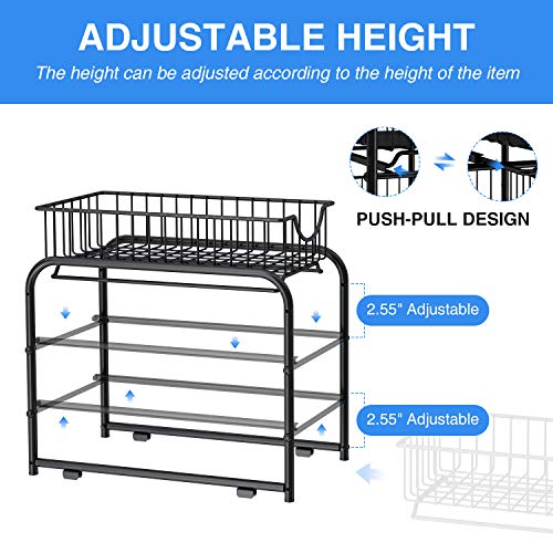2 Tier Pull Out Organizer Under Sink Sliding Cabinet Rack (Black)