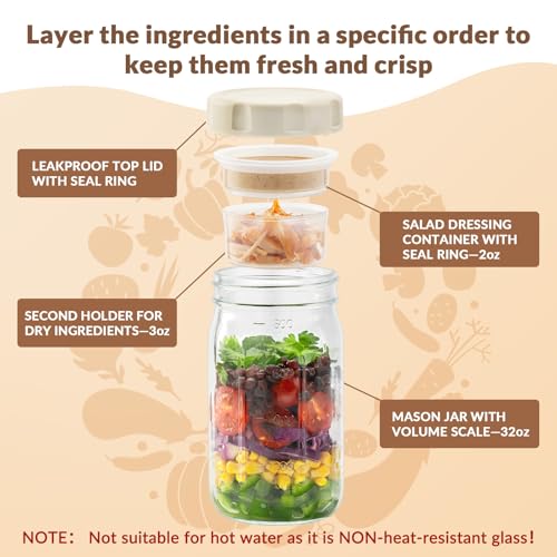 4 Pack Glass Salad Jars with Lids Meal Prep (4 Count)