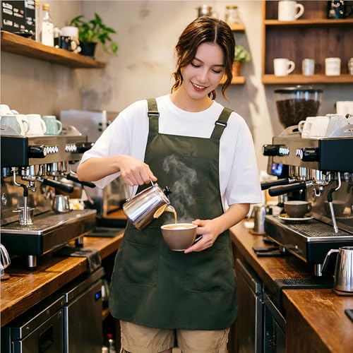 Waterproof Reversible Adjustable Bib Apron with 6 (6 Pockets Olive Green)