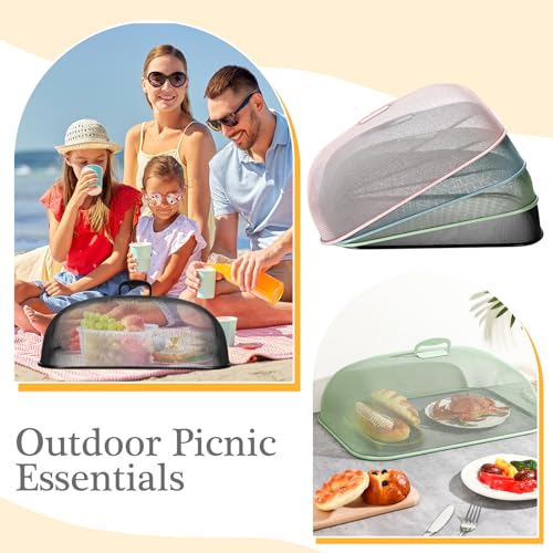 4 Pcs Metal Mesh Screen Food Cover for Outdoors Set Large 18.5 Inch Mesh Food Tents for Picnic Indoor Plate (Multicolor)