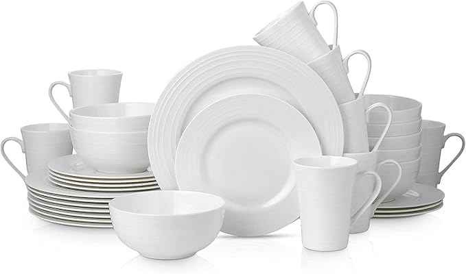 Stone lain Bone China Round Swirl Design 32 Piece Dinnerware Set, White