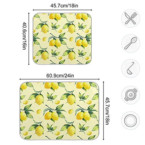 Super Absorbent Dish Drying Mat (Vintage Yellow Lemon With Leaves / 18" x 24")