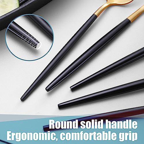 Matte Black Gold Silverware Set for 4 (Black/Gold / 20 Pieces Set)