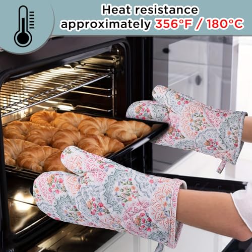 Oven Mitt Extra Long Cotton Cooking Kitchen Mitts with Non (Mandala - Oven Gloves)