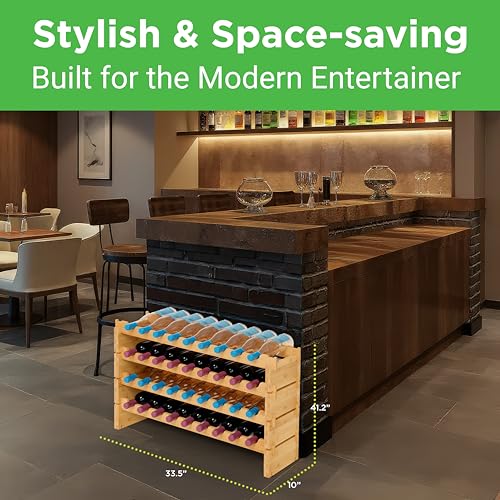 36 Bottle Wine Rack Stackable Bamboo Freestanding (36 Bottle)
