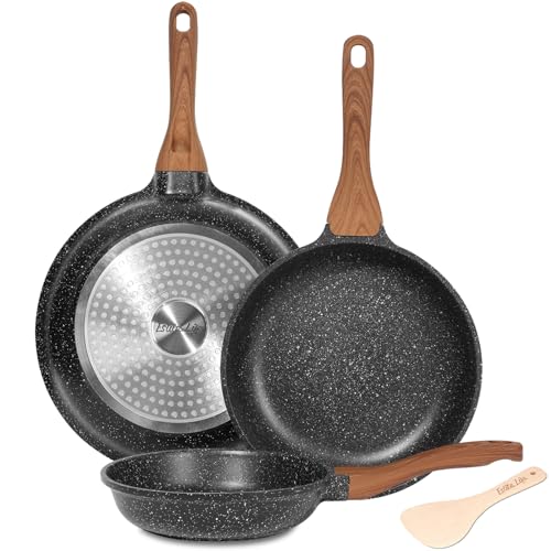 Nonstick Ceramic Frying Pans Skillets Set (8"+9.5"+11" Set / Black)